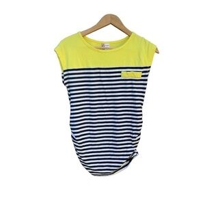 MOM'S the Word maternity blouse size medium, yellow, blue and whit stripes